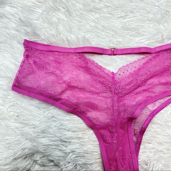 NWT Victoria’s Secret Pink Lace Strappy Metal Embellished Cheeky Underwear Panty - Picture 13 of 16